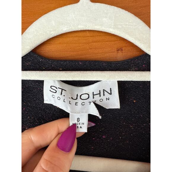 ST. JOHN Collection Vintage Black Zip Front Knit Jacket VTG Career Womens Size 8 - Picture 3 of 5